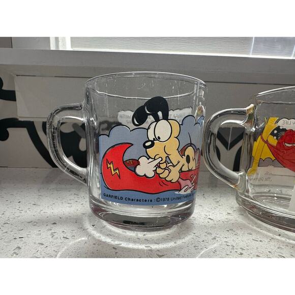 Vintage Set of 4 1978 McDonalds Garfield Odie Glass Coffee Mugs Cups Jim Davis - Picture 6 of 9